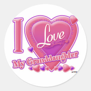 I Love My Granddaughter pink/purple - heart Classic Round Sticker