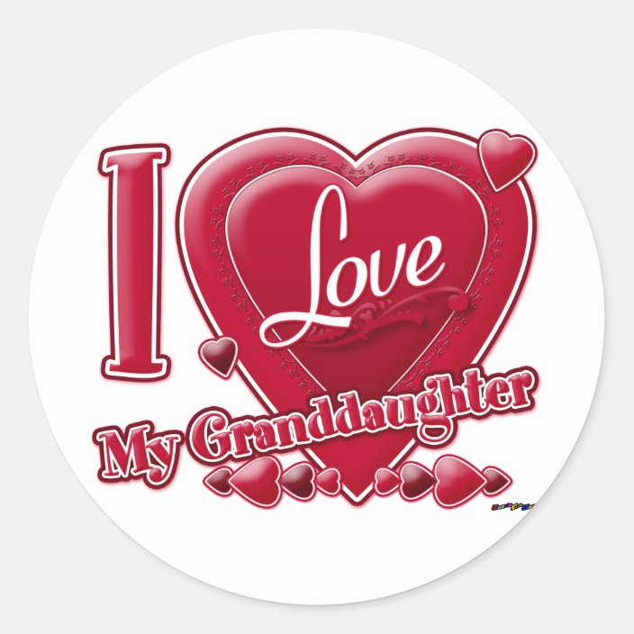 I Love My Granddaughter Red - Heart Classic Round Sticker 