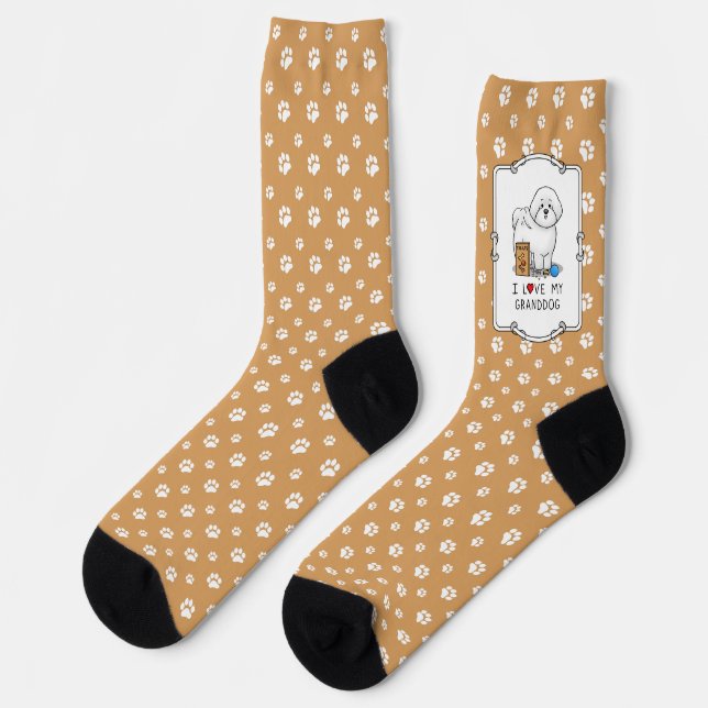I Love My Granddog Bichon Frise Dog - Grandparents Socks (Left)
