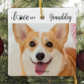 I Love My Granddog Personalized Cute Pet Dog Photo Ceramic Ornament by BlackDogArtJudy at Zazzle