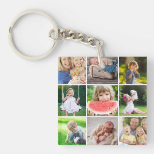 I Love My Grandkids 9 Photo Instagram Collage Keychain