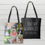 I Love My Grandkids 9 Photo Instagram Collage Tote Bag<br><div class="desc">Custom printed 2-sided tote bag personalized with your family photos and text. Add 9 square Instagram photos on one side with "I Love My Grandkids" quote and your grandchildren's names or other custom text on the reverse side. Use the design tools to choose any background color, add more photos and...</div>