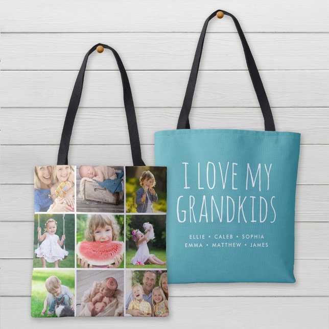 I Love My Grandkids 9 Photo Instagram Collage Tote Bag (Creator Uploaded)
