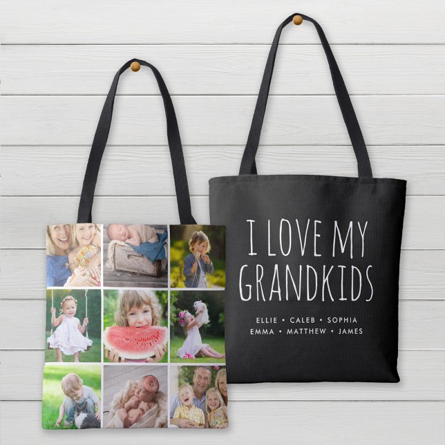 I Love My Grandkids 9 Photo Instagram Collage Tote Bag (Creator Uploaded)