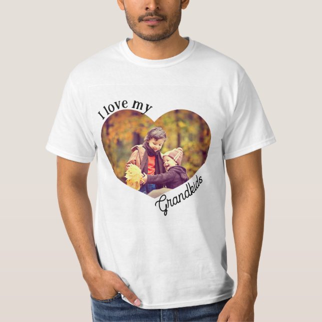 I Love my Grandkids Heart Photo Grandma Grandpa T-Shirt (Front)
