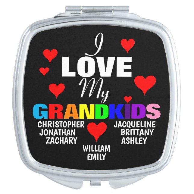 I Love My Grandkids NAMES Red Heart Compact Mirror (Front)