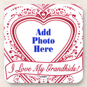 I Love My Grandkids! Photo Red Hearts Drink Coaster