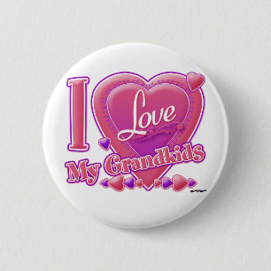 I Love My Grandkids pink/purple - heart Button