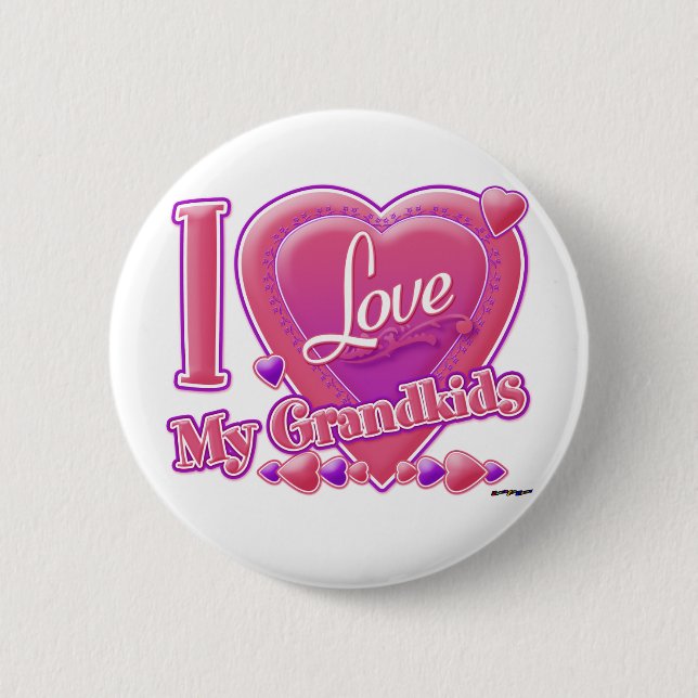 I Love My Grandkids pink/purple - heart Button (Front)