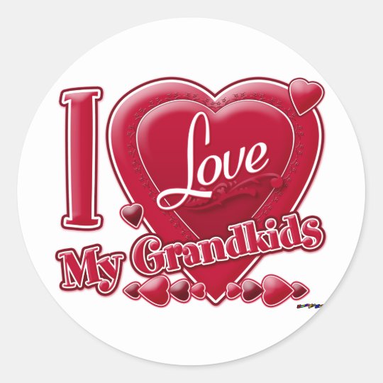 I Love My Grandkids red - heart Classic Round Sticker | Zazzle.com