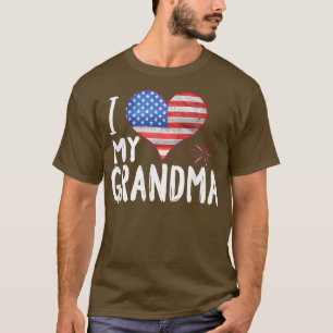 I Love My Grandma  Father's Day Heart Flag Patriot T-Shirt