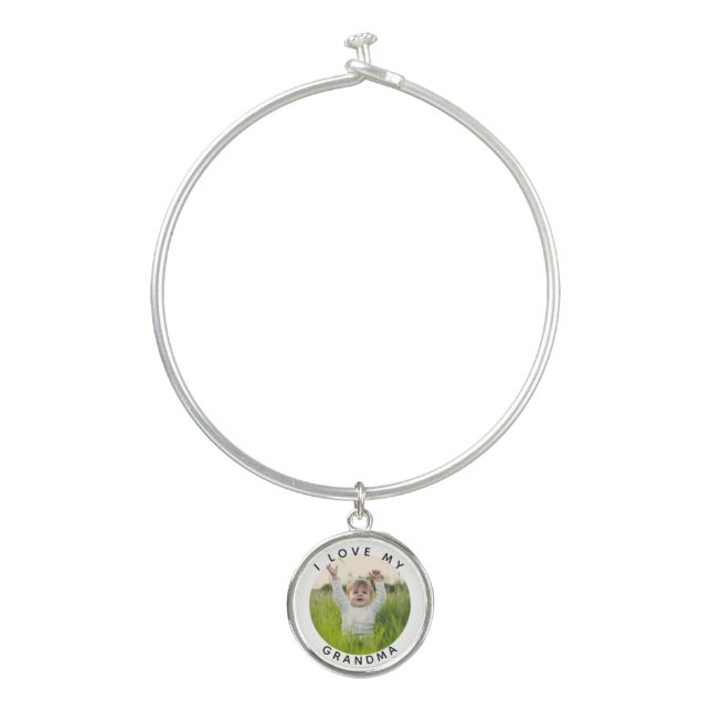 I love My Grandma Grandchild Photo  Bangle Bracelet (Front)