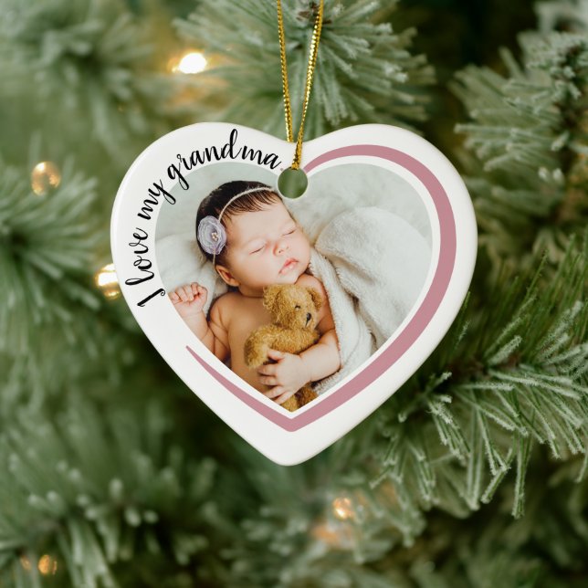 I Love My Grandma Heart Photo Ceramic Ornament (Tree)
