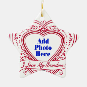 I Love My Grandma! Photo Red Hearts Ceramic Ornament