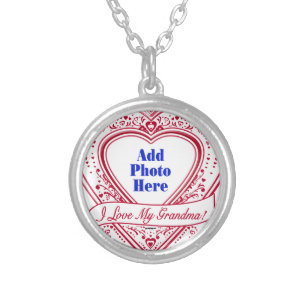 I Love My Grandma! Photo Red Hearts Silver Plated Necklace