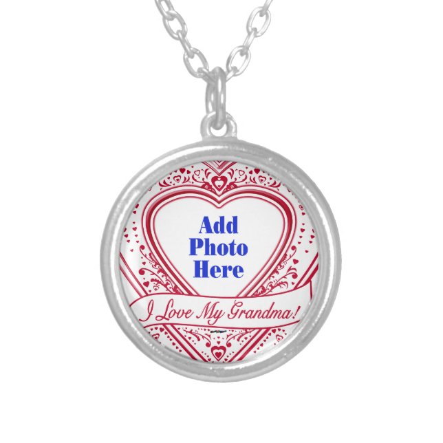 I Love My Grandma! Photo Red Hearts Silver Plated Necklace (Front)