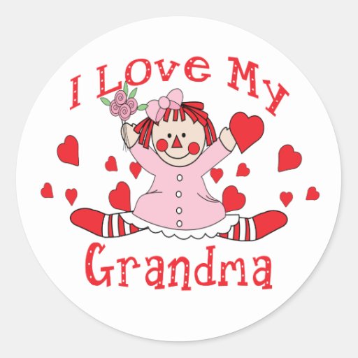 I love My Grandma Rag Doll & Hearts Classic Round Sticker | Zazzle