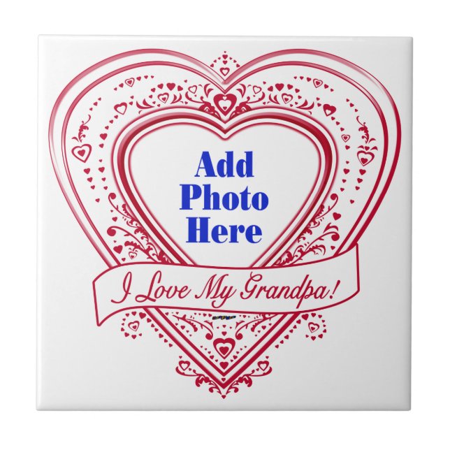 I Love My Grandpa! Photo Red Hearts Ceramic Tile (Front)