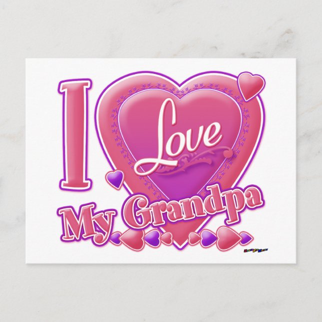 I Love My Grandpa pink/purple - heart Postcard (Front)