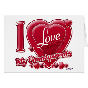 I Love My Grandparents red hearts Cards