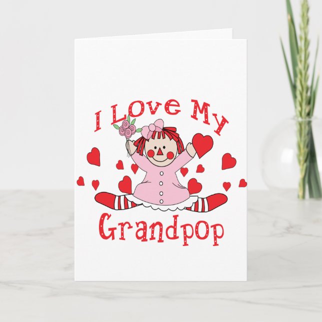 I love My Grandpop Rag Doll & Hearts Card (Front)