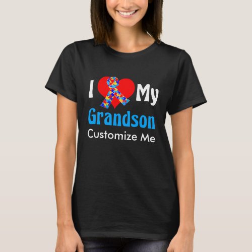 I Love My Grandson Autism Awareness Blue T_Shirt