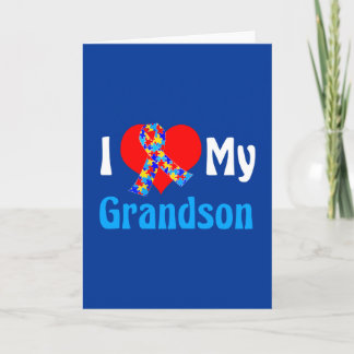 I Love My Grandson Autism Grandparent Blue Ribbon Card