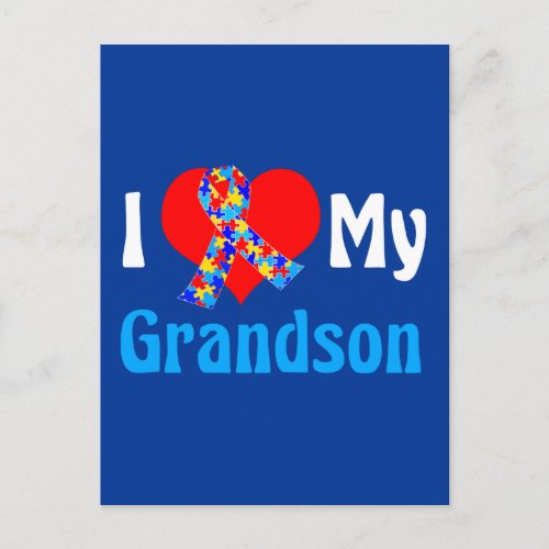 I Love My Grandson Autism Grandparent Blue Ribbon Postcard