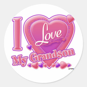 I Love My Grandson pink/purple - heart Classic Round Sticker