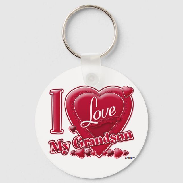 I Love My Grandson red - heart Keychain (Front)