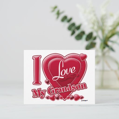 I Love My Grandson red - heart Postcard | Zazzle