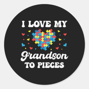 I Love My Grandson To Pieces Support Autism Awaren Classic Round Sticker