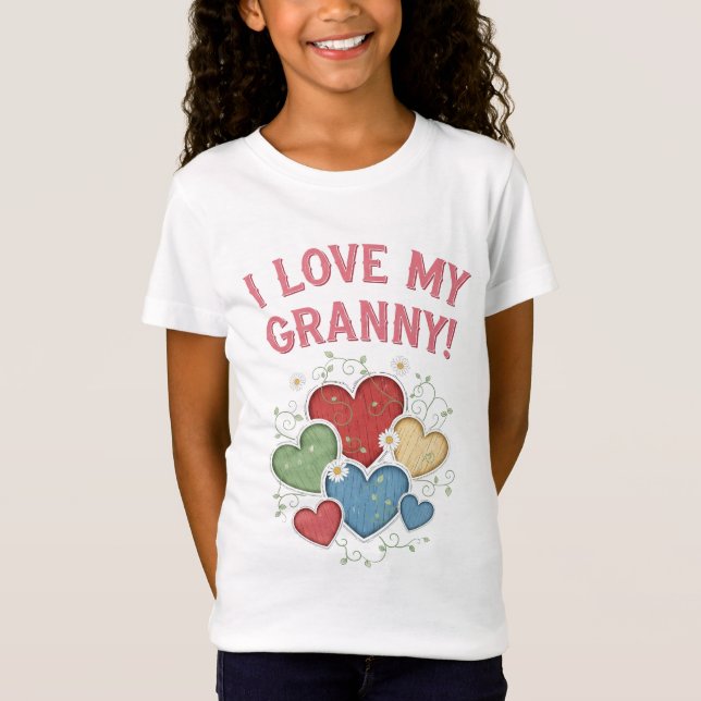 I Love My Granny Charming Country Style Hearts T-Shirt (Front)