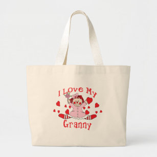 I love My Granny Rag Doll & Hearts Large Tote Bag