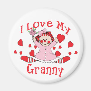 I love My Granny Rag Doll & Hearts Magnet