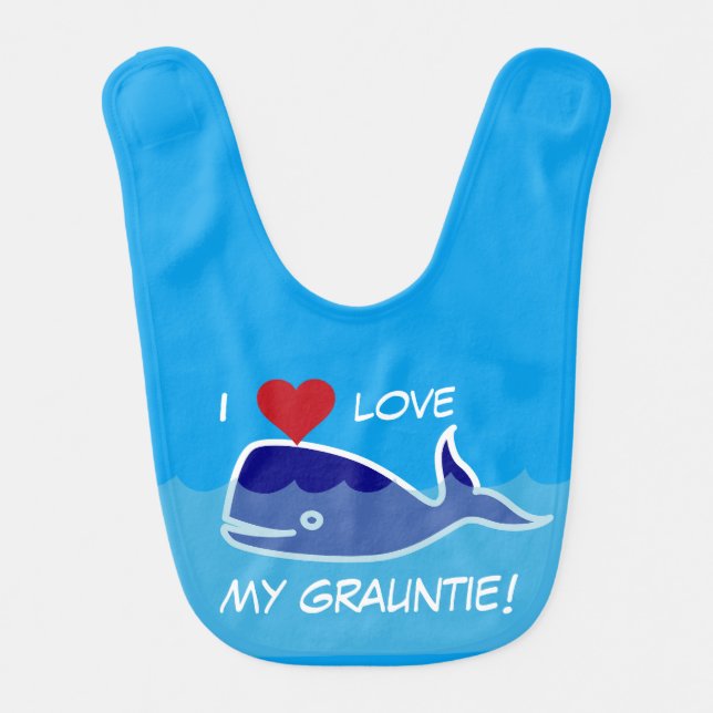 "I Love My Grauntie!" Blue Whale With Heart Bib (Front)