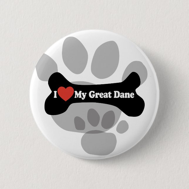 I Love My Great Dane  - Dog Bone Button (Front)