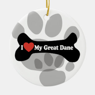 I Love My Great Dane  - Dog Bone Ceramic Ornament