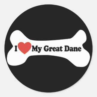 I Love My Great Dane - Dog Bone Classic Round Sticker