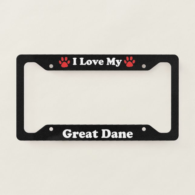 I Love My Great Dane Dog License Plate Frame (Front)