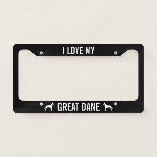 I Love My Great Dane Dog Silhouettes Custom License Plate Frame