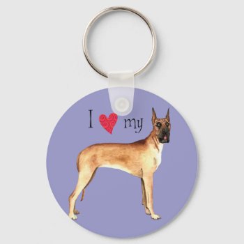 I Love My Great Dane Keychain by DogsInk at Zazzle