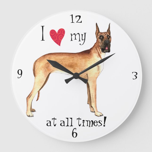 I Love my Great Dane Large Clock (Front)