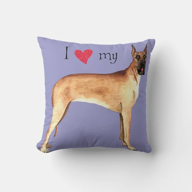 I Love my Great Dane Throw Pillow (Front)