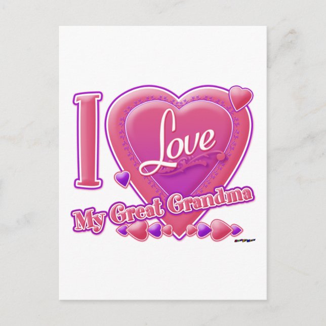 I Love My Great Grandma pink/purple - heart Postcard (Front)