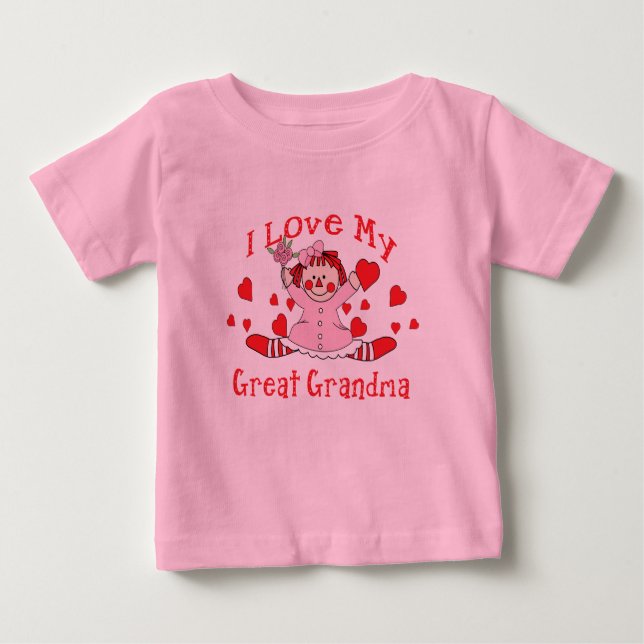 I love My Great Grandma Rag Doll & Hearts Baby T-Shirt (Front)