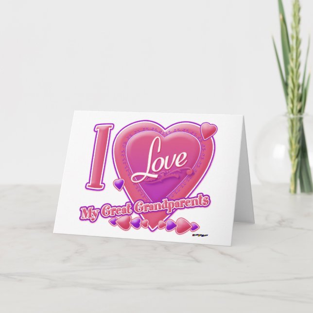 I Love My Great Grandparents pink/purple - heart Card (Front)