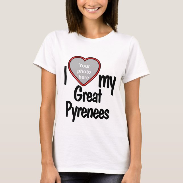 I Love My Great Pyrenees Red Heart Dog Photo T-Shirt (Front)