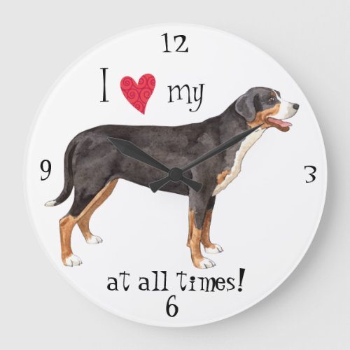 I Love my Greater Swiss Mountain Dog Large Clock