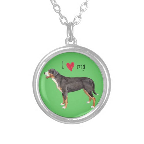 I Love my Greater Swiss Mountain Dog Silver Plated Necklace